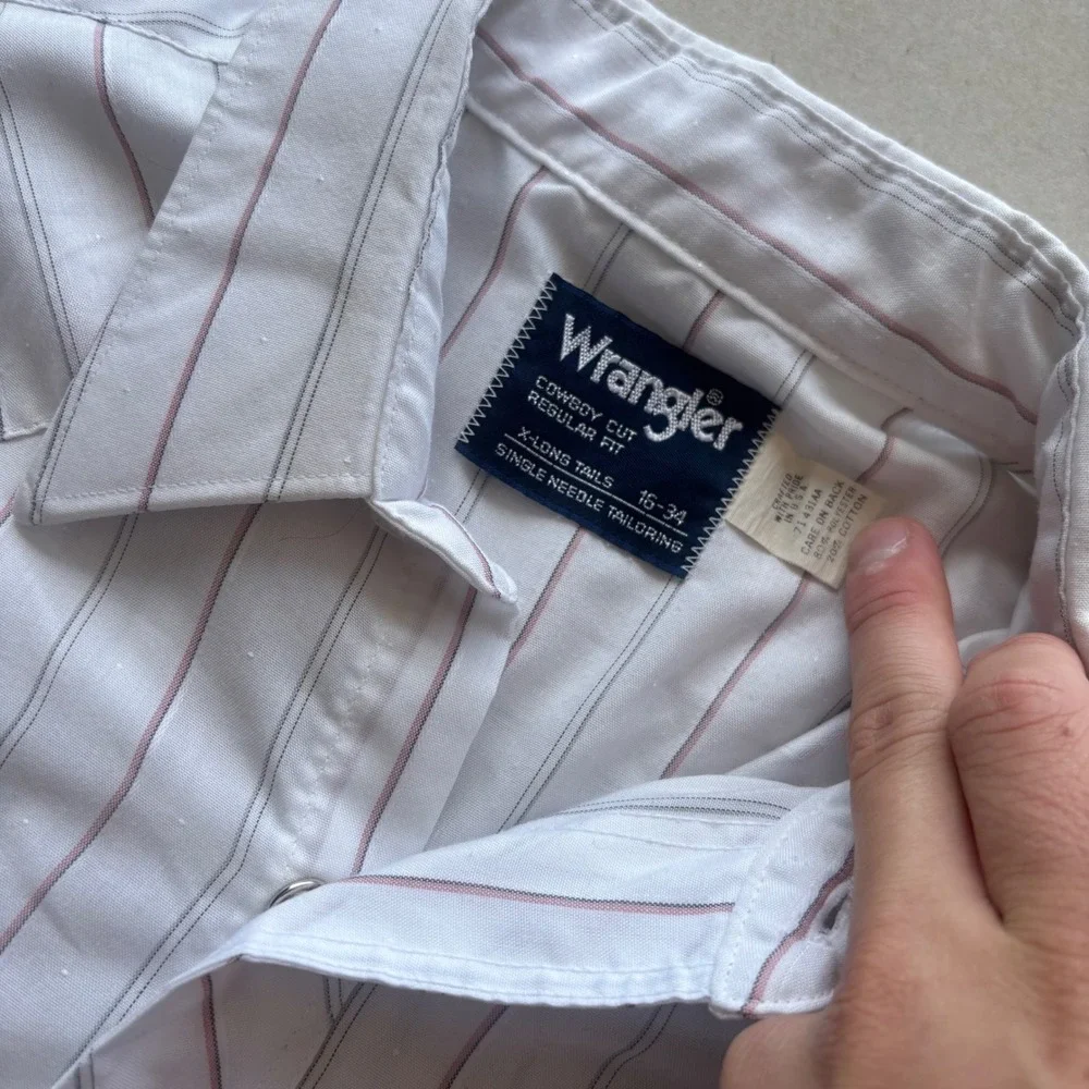 Vintage Wrangler Cowboy Cut Western Striped Pearl Snap Shirt - Picture 6 of 7